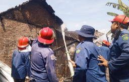 Sijago Merah Lalap Dapur, Robohkan Dinding Bambu Rata dengan Tanah
