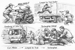 Nekat Curi Motor di Gresik, Pria Asal Surabaya Lompat ke Truk Trailer hingga Ditangkap Warga