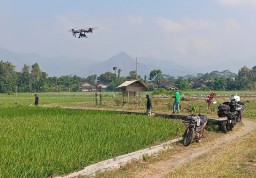 Pangkas Waktu Lebih Cepat, Petani Trenggalek Pakai Drone Untuk Semprot Sawah