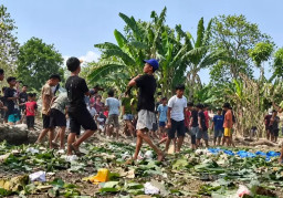 Tradisi Unik Bersih Desa, Warga di Ngawi Gelar Saling Lempar ‘Perang Nasi’