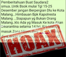 Beredar Kabar Hoax Larangan ke Kota Malang Karena Zona Hitam