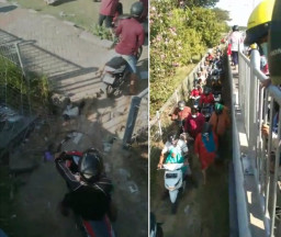 Viral, Hindari Penyekatan Pengendara Motor Jebol Pagar Suramadu