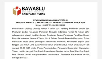 Hari Ini, Bawaslu Tuban Umumkan Hasil Seleksi Anggota Panwascam