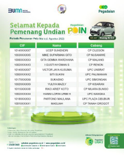Pegadaian Umumkan Pemenang Undian Pegadaian Poin 2023 Periode Pertama