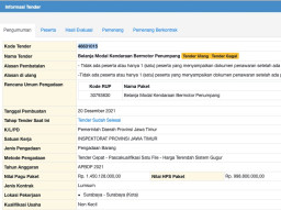 Nekat Tender di Akhir tahun, Belanja Kendaraan Mewah Rp 998 Juta Milik Inspektorat Jatim Gagal