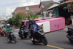 Mobil Elf Peziarah Asal Bojonegoro Terguling, 6 Penumpang Mengalami Luka-luka