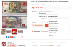 Langka, Uang Baru Rp75.000 Dijual di Shopee