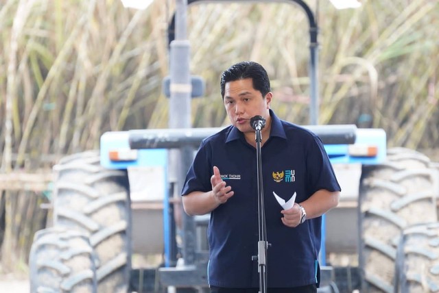 Menteri BUMN Erick Thohir saat di Kebun Tebu Temugiring, Mojokerto, Senin (10/10/2022).