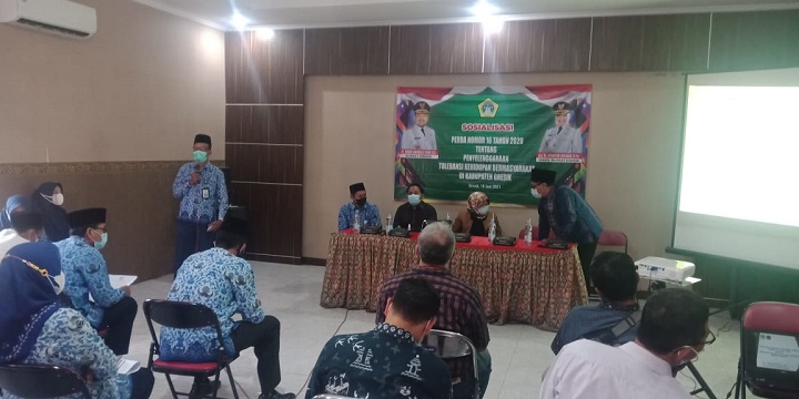 Suasana sosialisasi Perda Nomor 16/2020 di Aula Pertemuan Kantor Kecamatan Kebomas, Kamis (17/6). SP