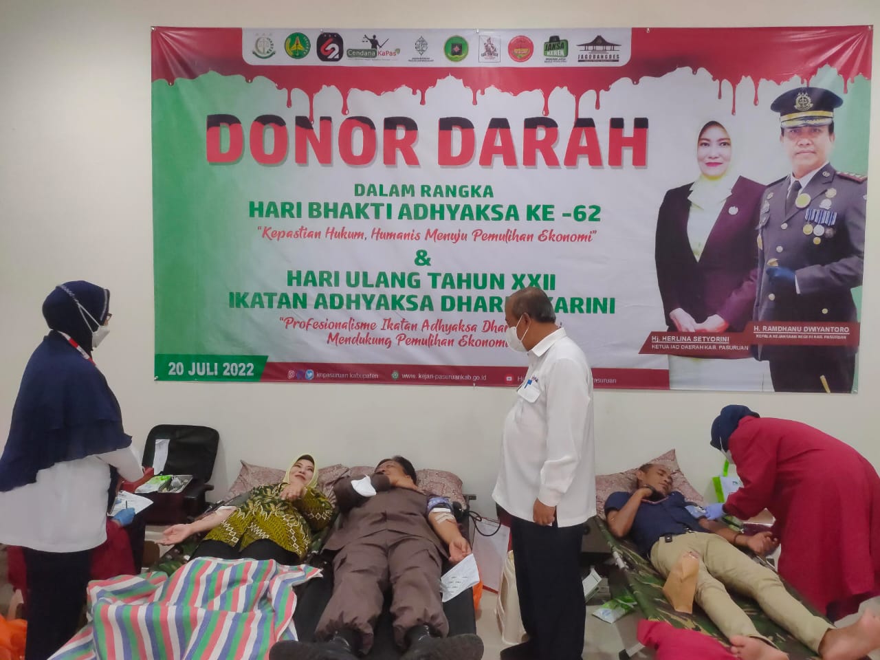 Aksi sosial donor darah yang di laksanakan oleh Kejari Kab Pasuruan dalam rangka memperingati Hari Bhakti Adhyaksa ke-62
