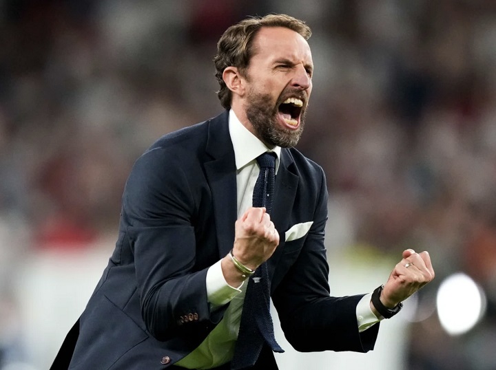 Selebrasi Gareth Southgate usai timnya lolos ke final. SP/Getty images