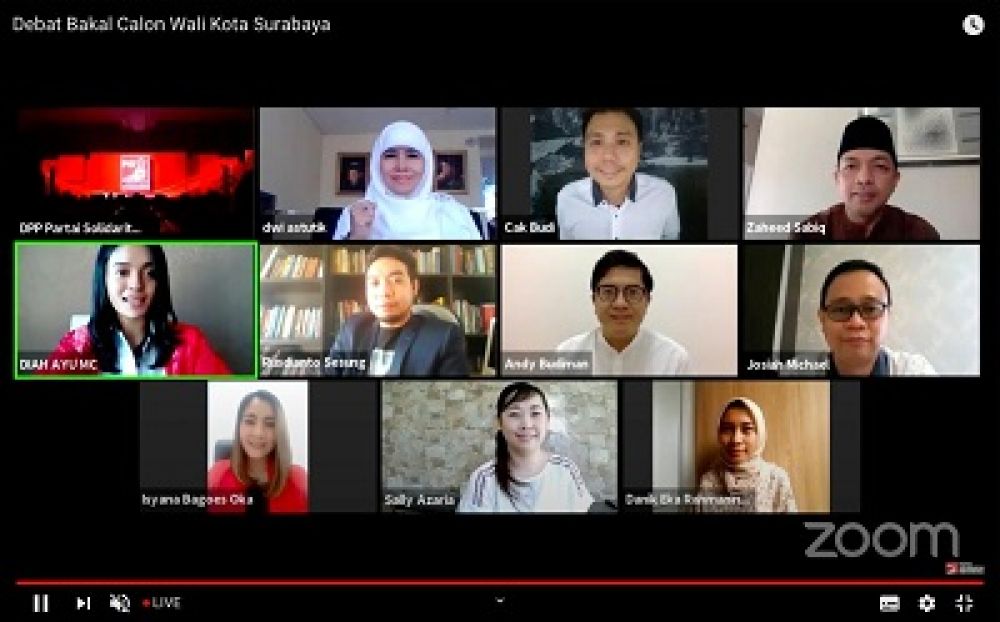 Debat calon walikota Surabaya yang digelar PSI secara daring