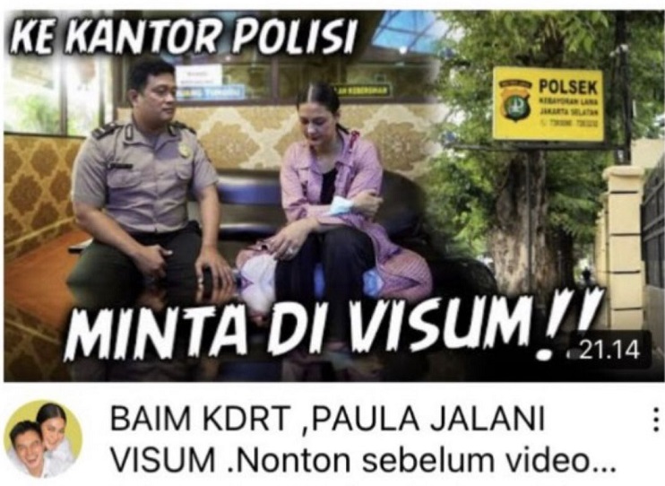 Tangkapan Layar Video Konten Prank KDRT Baim Wong dan Paula Verhoeven.