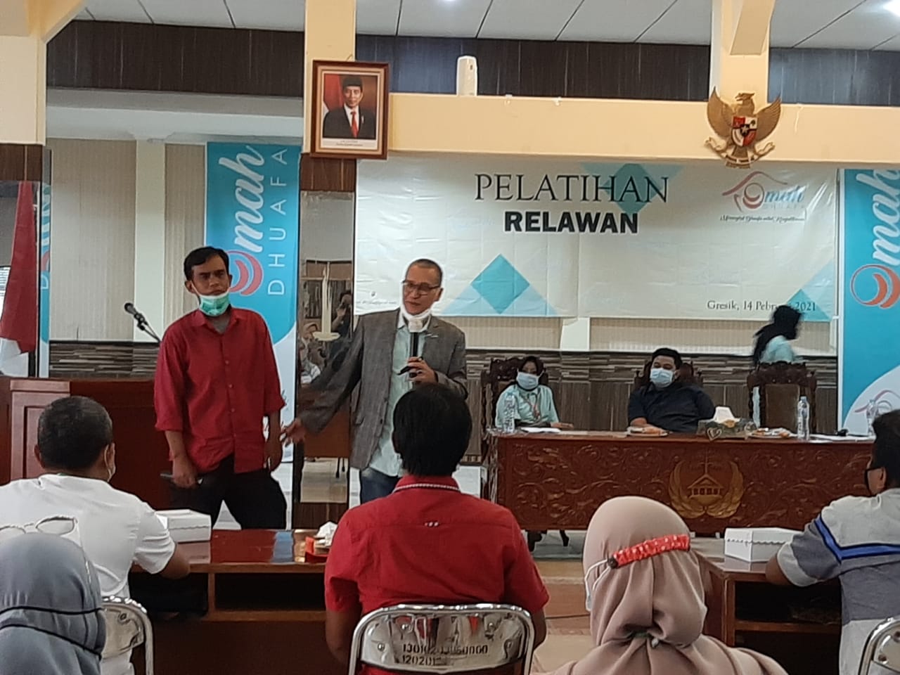 Founder Omah Dhuafa Syaichu Busiri pada acara pelatihan dan pengukuhan relawan sosial. SP/ M. AIDID