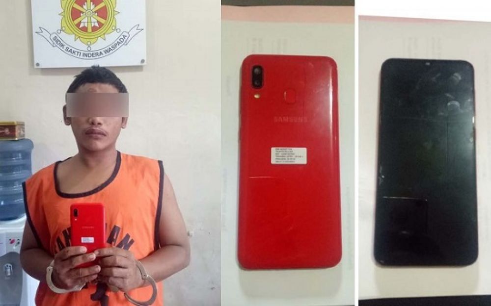 Pelaku dan barang bukti saat diamankan di Mapolsek Sukolilo.