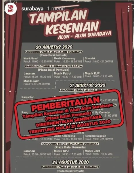 Jadwal Acara Seni di Alun-alun Suroboyo Resmi Dihentikan