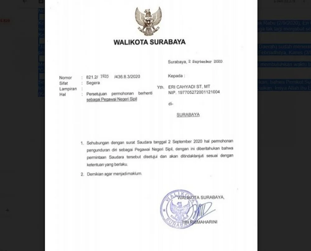 Pemkot Pastikan Eri Cahyadi Sudah Mengundurkan Diri dari PNS