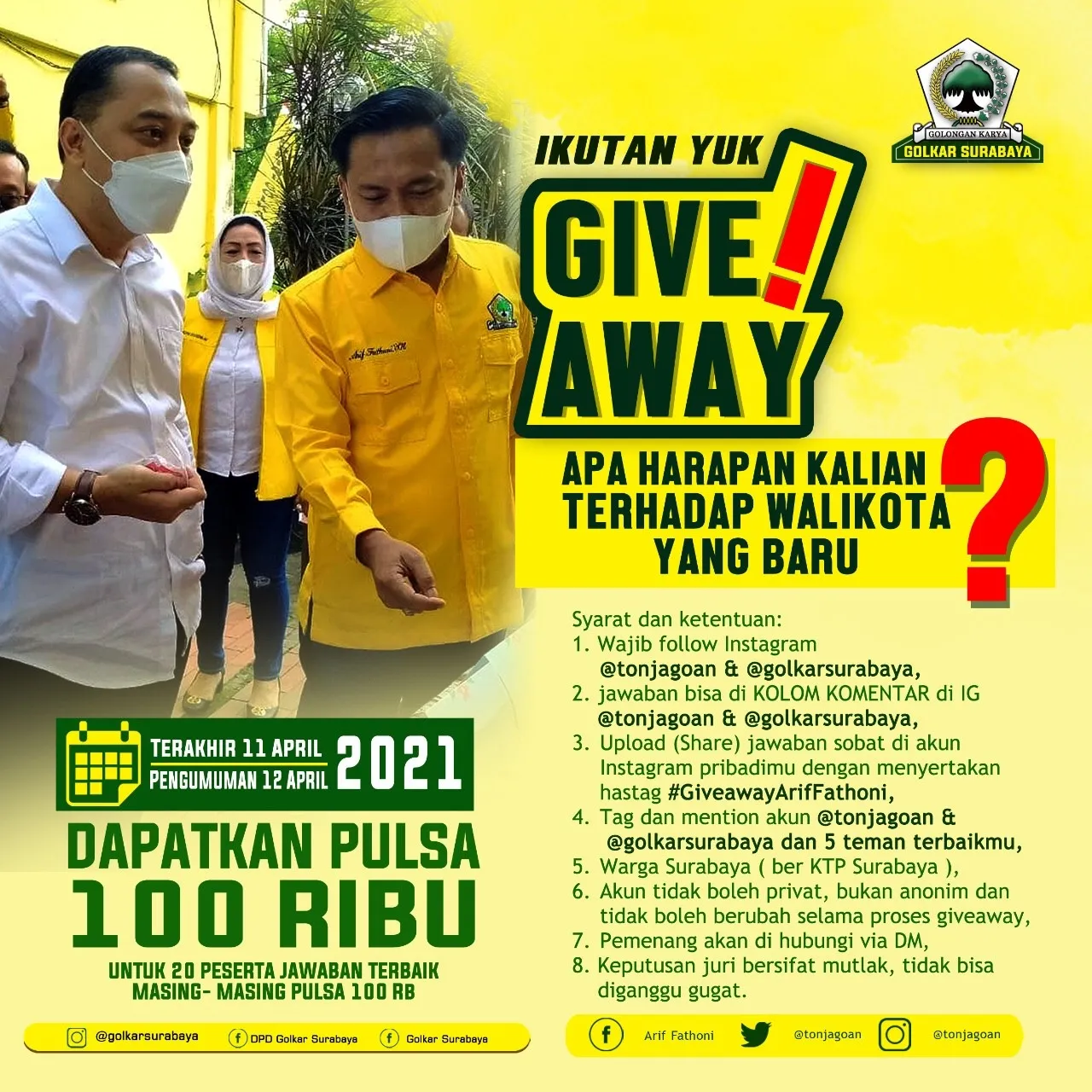Golkar Surabaya Ajak Warga Curahkan Harapan pada Walikota yang Baru