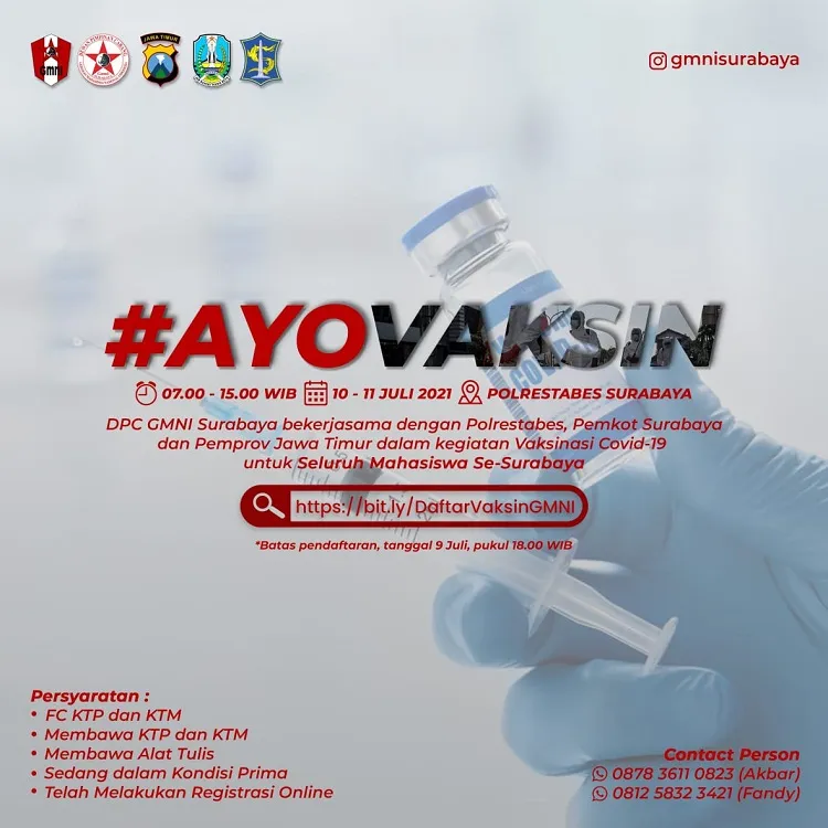 GMNI Surabaya Ajak Polrestabes Surabaya, Pemkot Surabaya dan Pemprov Jatim Gelar Vaksinasi Massal Gratis