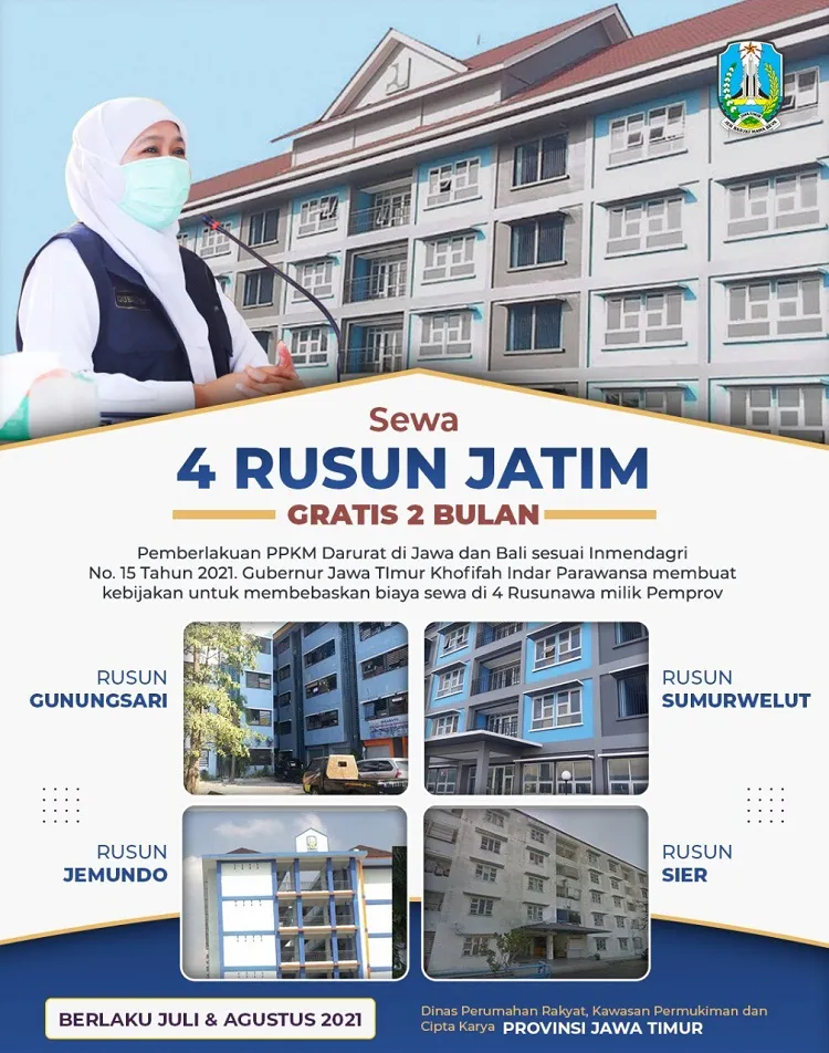 Gubernur Khofifah Gratiskan Biaya Sewa 4 Rusunawa