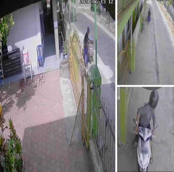 Tangkapan layar rekaman kamera CCTV yang menunjukkan pelaku dan korban sebelum aksi penjambretan terjadi. SP/Hadi Lestariono