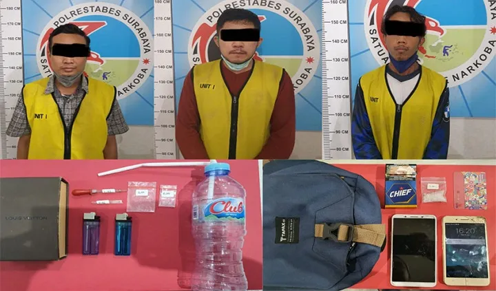 Satresnarkoba Polrestabes Surabaya Berhasil Membekuk Tiga Pria Pengedar Sabu