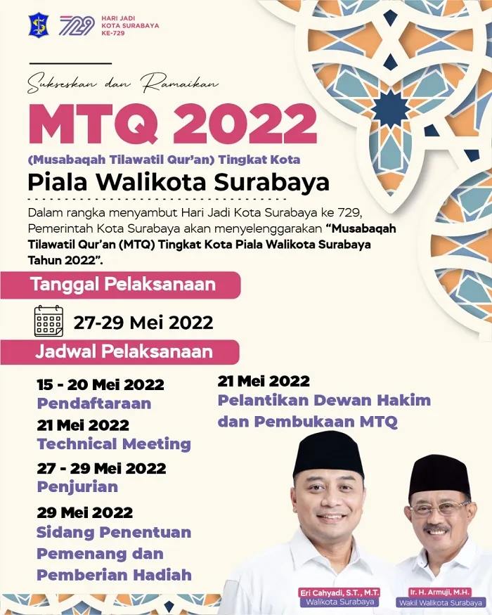 Semarak HJKS ke 729, Pemkot Gelar MTQ Tingkat Kota Piala Wali Kota Surabaya