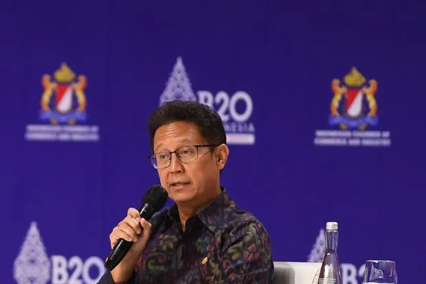 Menteri Kesehatan (Menkes) Budi Gunadi Sadikin dalam acara B20 Summit Indonesia 2022 di Nusa Dua, Bali, Minggu (13/11/2022).