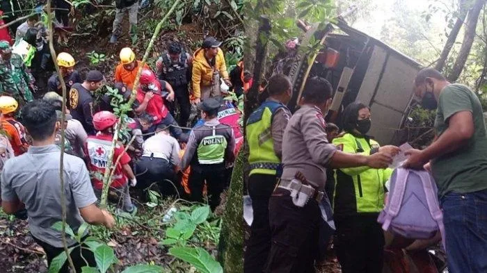 Polda Jatim Olah TKP Kecelakaan Bus di Magetan