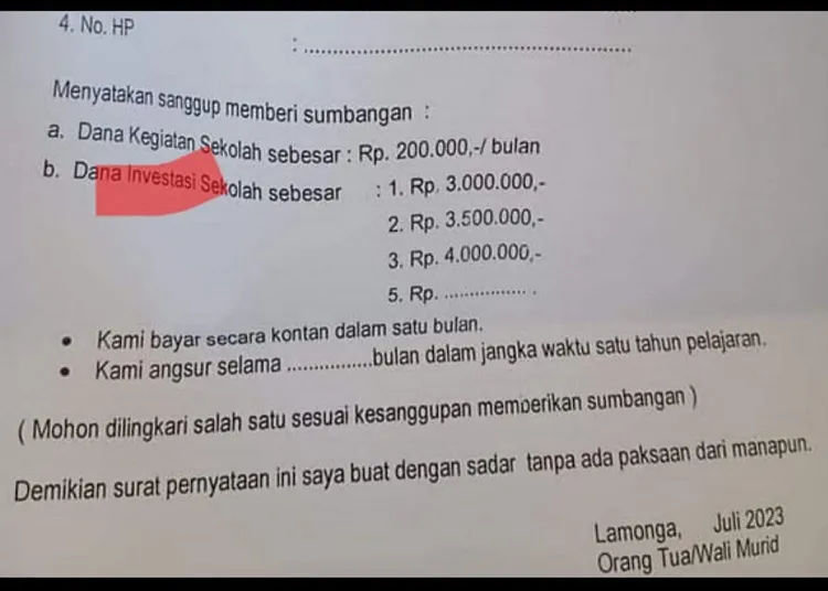 SMPN 1 Lamongan Pungut Jutaan Rupiah ke Orang Tua Siswa, Berdalih Untuk Peningkatan Mutu