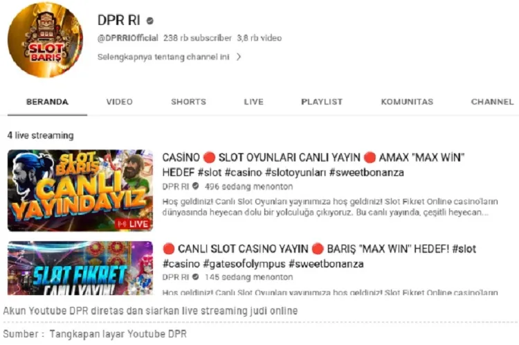 Viral, Akun Youtube DPR RI Diretas Hacker: Tampilkan Live Judi Online