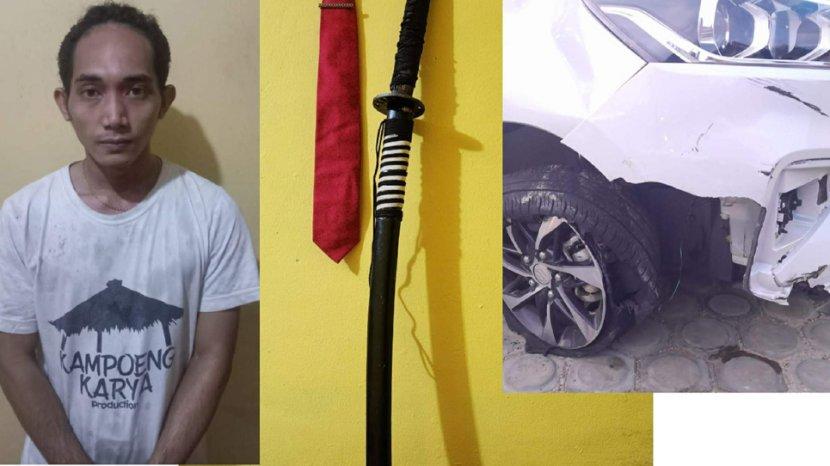 Zulfani Pasha atau ZP (26) ditangkap Polres Belitung Timur (Beltim) karena tabrak lari dan kedapatan membawa senjata tajam. SP/ BB