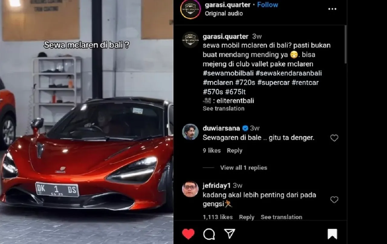 Viral di Medsos, Sewa McLaren 720S di Bali Kena Rp 100 Juta Sehari