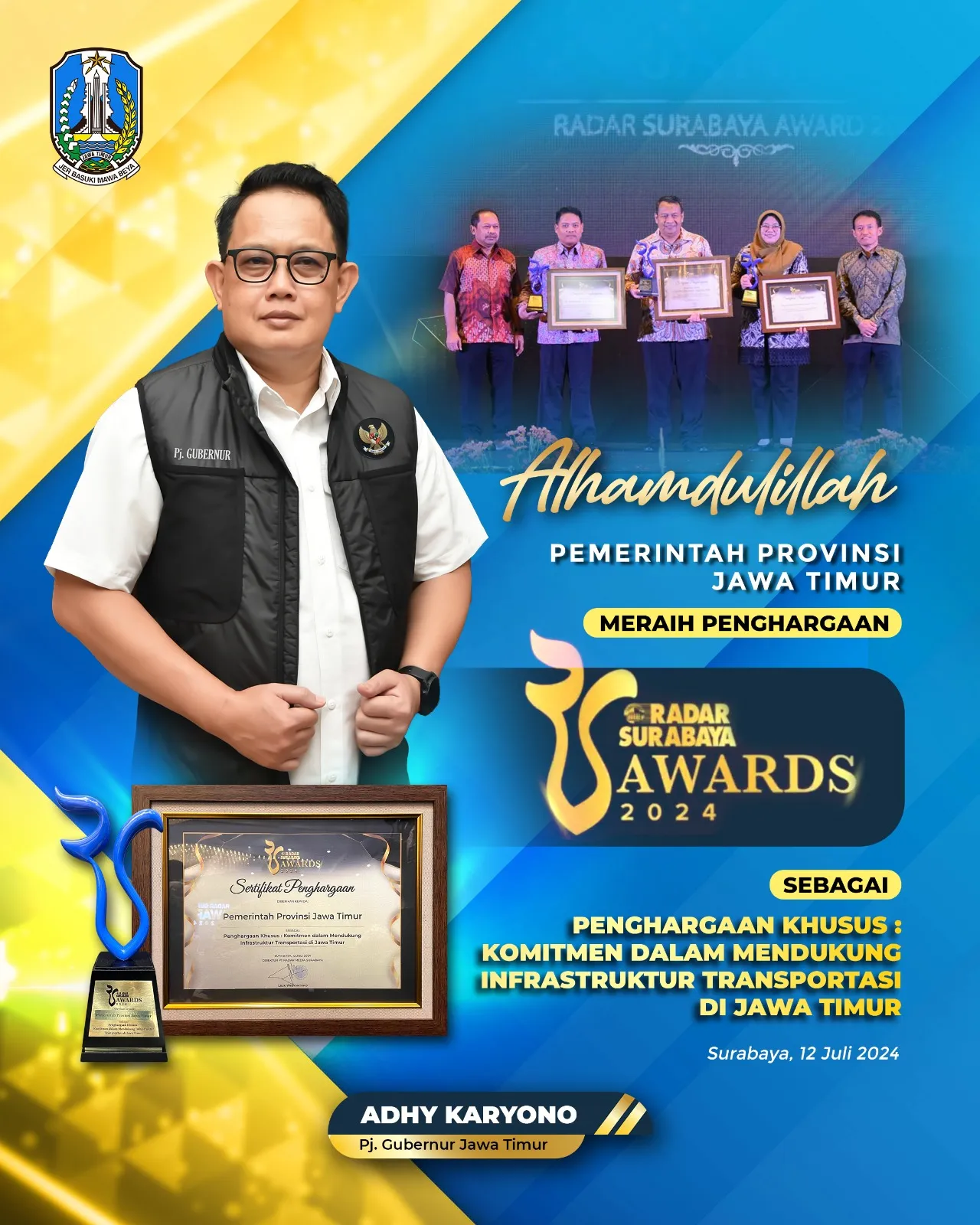 Pemprov Jatim Raih Penghargaan Radar Surabaya Awards 2024