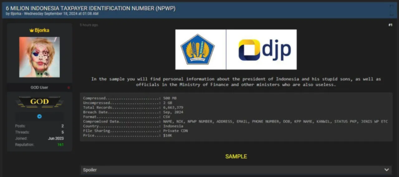 Baca juga : Bjorka Muncul Lagi, Satgas Data Pribadi Belum Bekerja Optimal