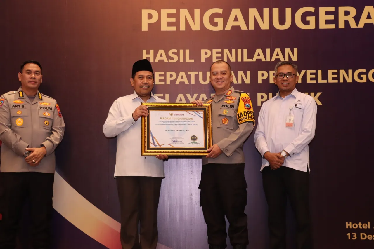 Polres Blitar Raih Penghargaan dari Ombudsman RI
