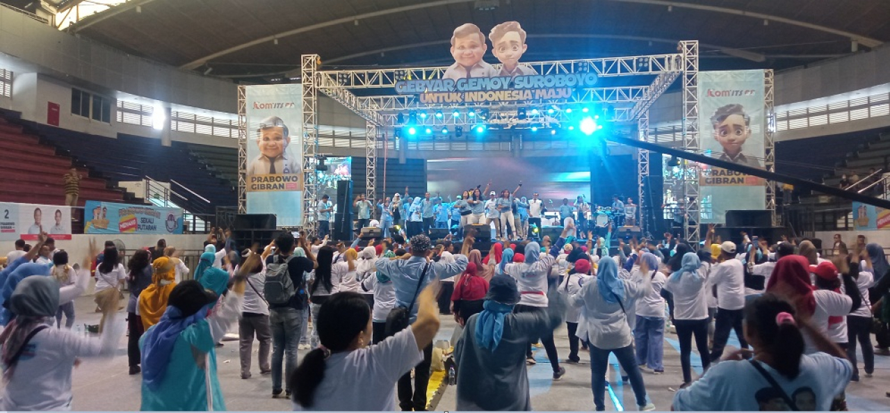Acara Gebyar Gemoy yang bertujuan untuk memenangkan Prabowo-Gibran, di DBL Arena Surabaya, Minggu, (28/1/2024). SP/Aini
