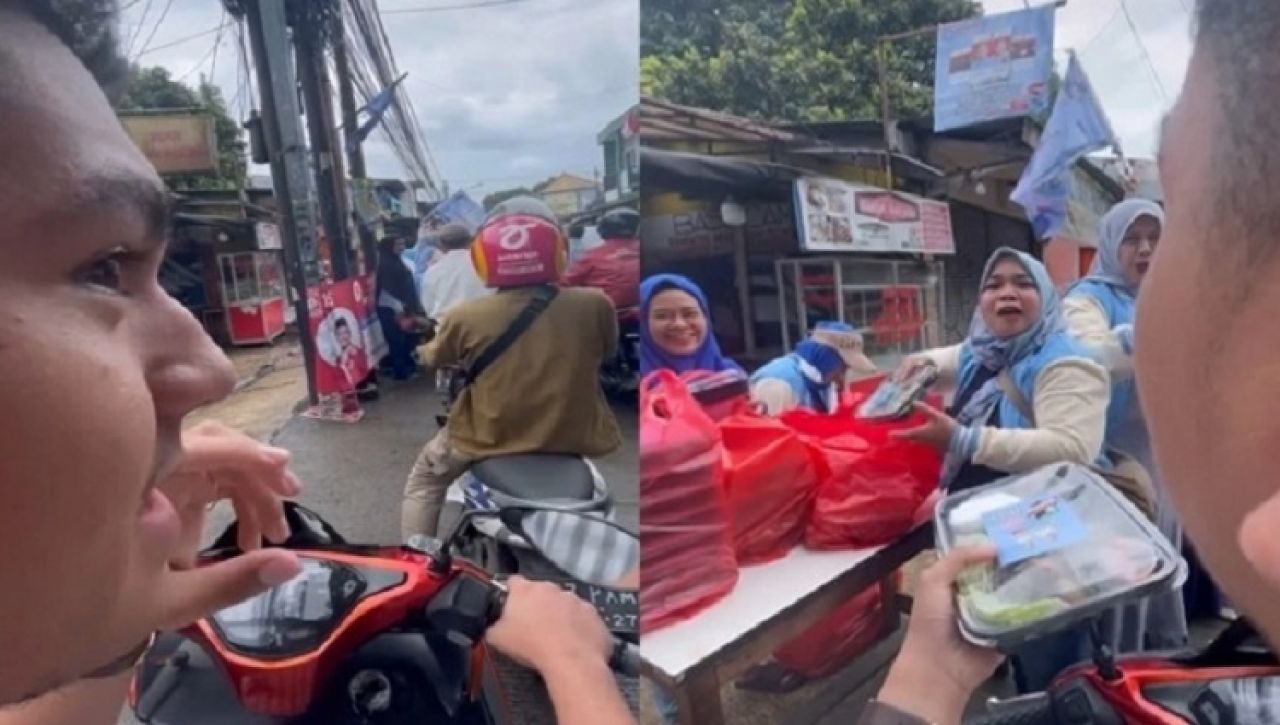 Momen kocak pendukung Anies Baswedan berpura-pura dukung Prabowo biar dapat makan gratis, tapi tetep nyoblos nomor 01. SP/ Instagram @fakta.jakarta