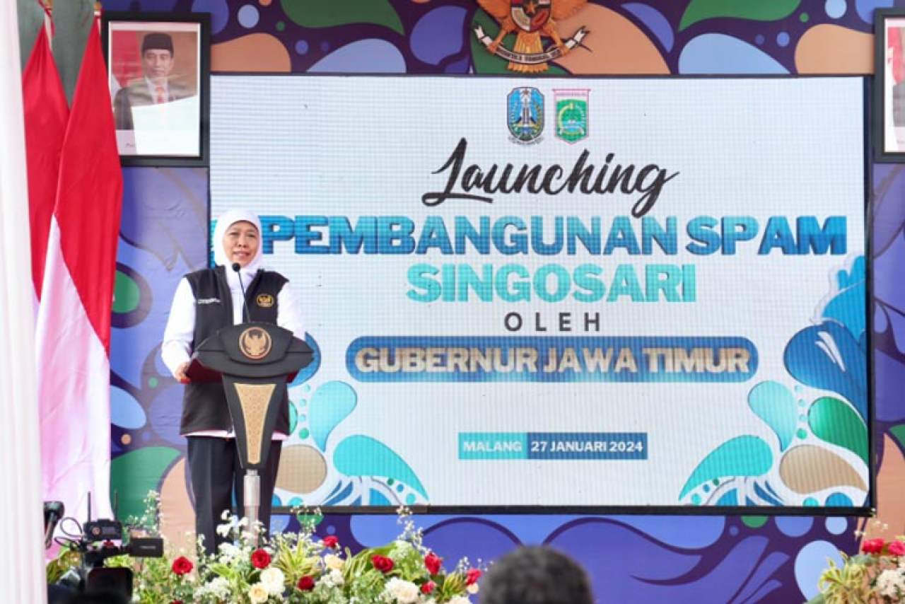 Pemprov Jawa Timur (Jatim) meresmikan Pembangunan Sistem Penyediaan Air Minum (SPAM) Singosari Kabupaten Malang pada Sabtu (27/1/2023).SP/JATI