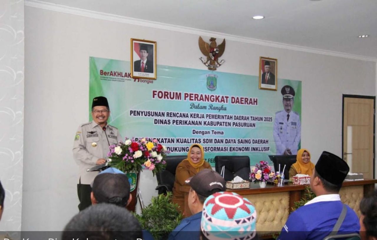 Pj . Bupati Adriyanto dalam forum perangkat daerah Dinas perikanan kabupaten Pasuruan.