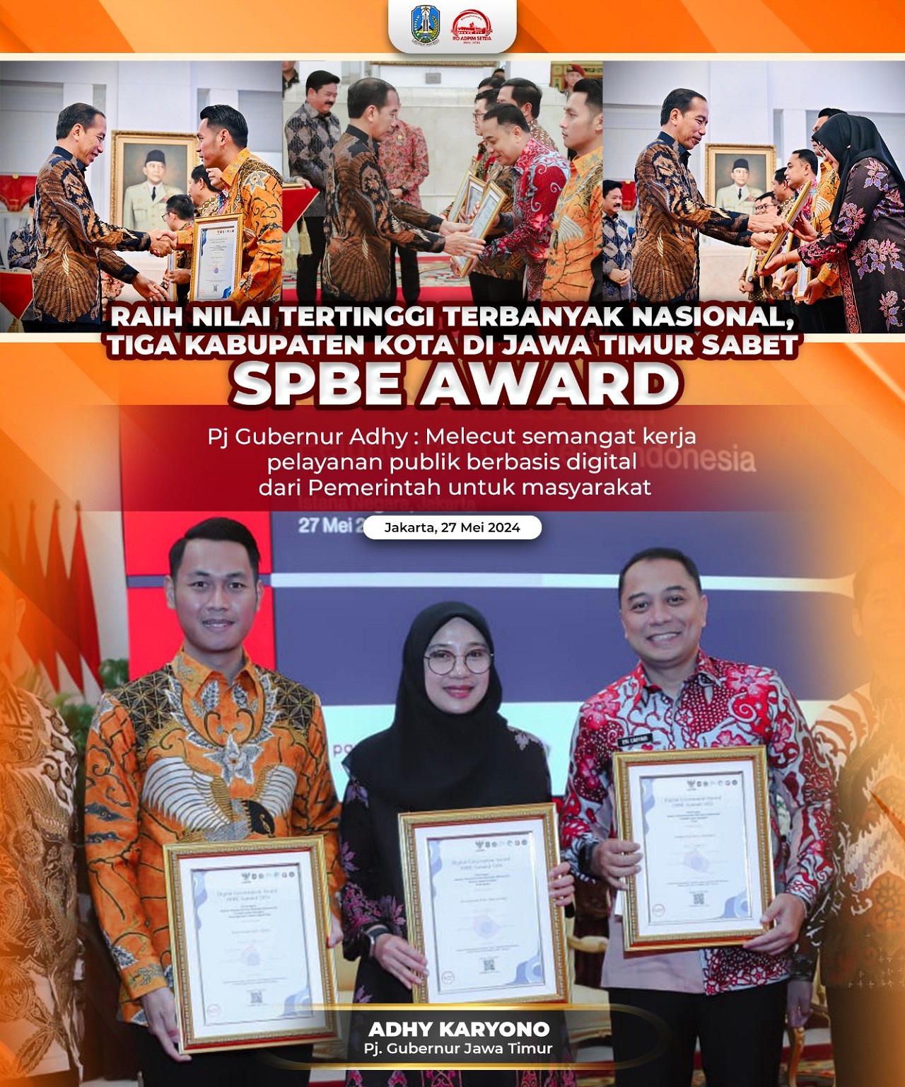 Acara Digital Government Award SPBE Summit 2024 yang dihadiri Penjabat (Pj) Gubernur Jawa Timur Adhy Karyono. SP/ AINI