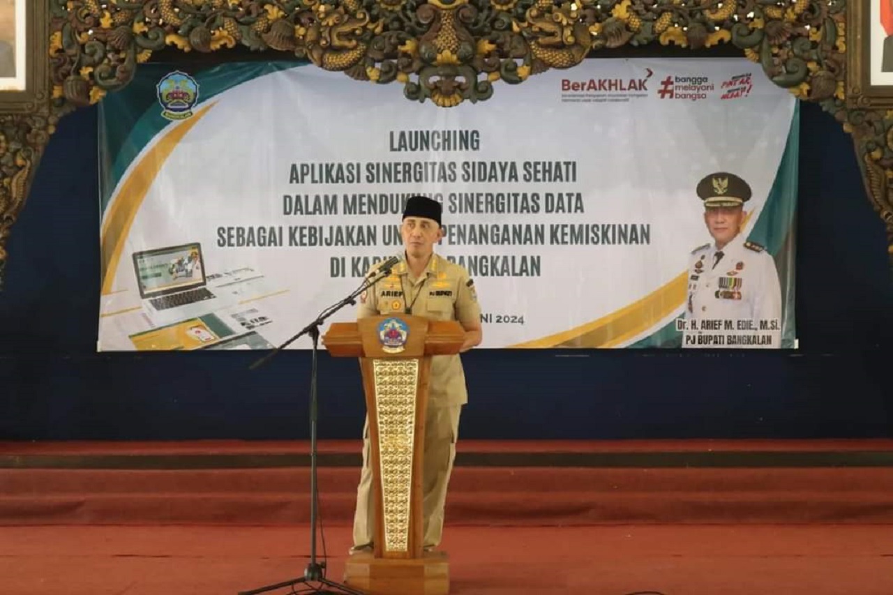 Pj Bupati sambutan di launching Aplikasi Sinergitas Sidaya Sehati. SP/ Wah