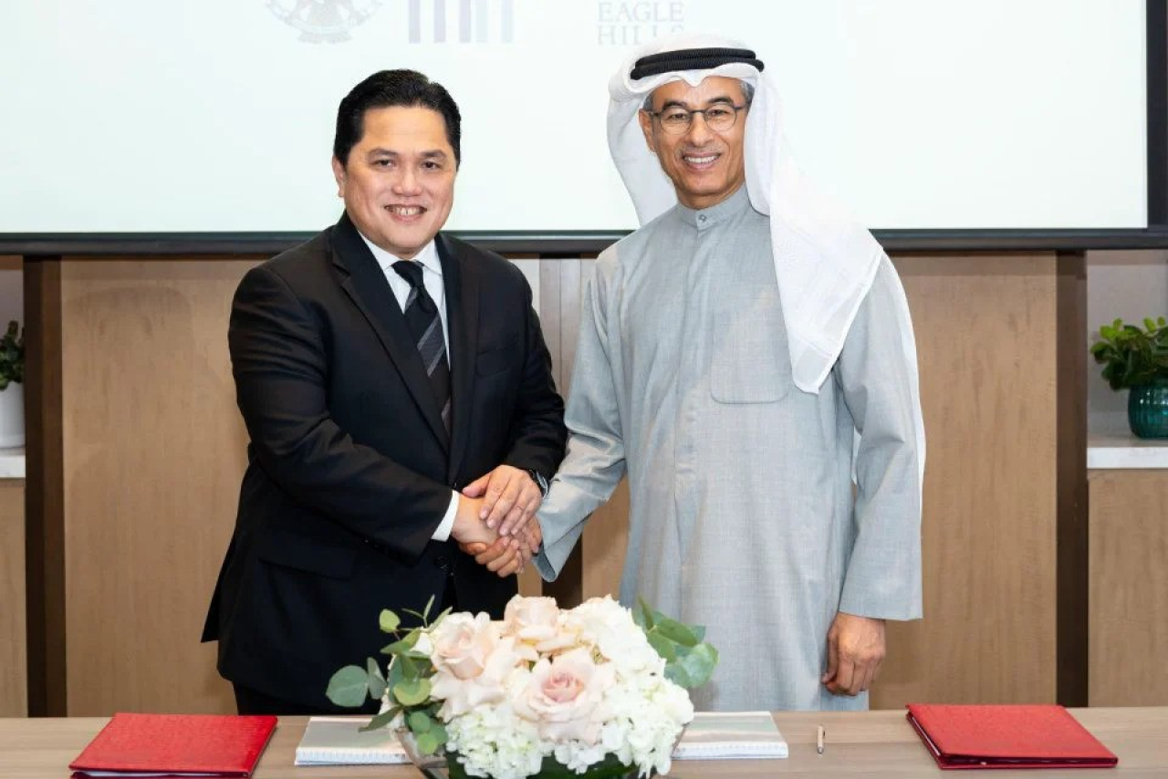Erick Thohir bertemu dengan Pemilik Burj Khalifa Dubai, Mohamed Ali Rashed Alabbar di Abu Dhabi, UEA.