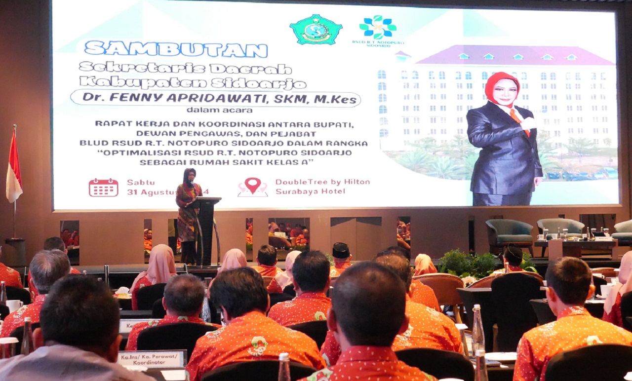 Rapat Koordinasi (Rakor) dan Rapat Kerja (Raker) yang digelar dengan tema “Optimalisasi RSUD R.T. Notopuro Sidoarjo Sebagai Rumah Sakit Kelas A,” di Hotel Double Three Surabaya pada Sabtu (31/08/2024). SP/ HIKMAH