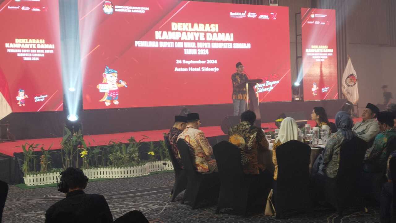 Komisi Pemilihan Umum (KPU) Kabupaten Sidoarjo menggelar Deklarasi Kampanye Damai untuk Pemilihan Bupati dan Wakil Bupati Sidoarjo 2024. SP/ HIKMAH