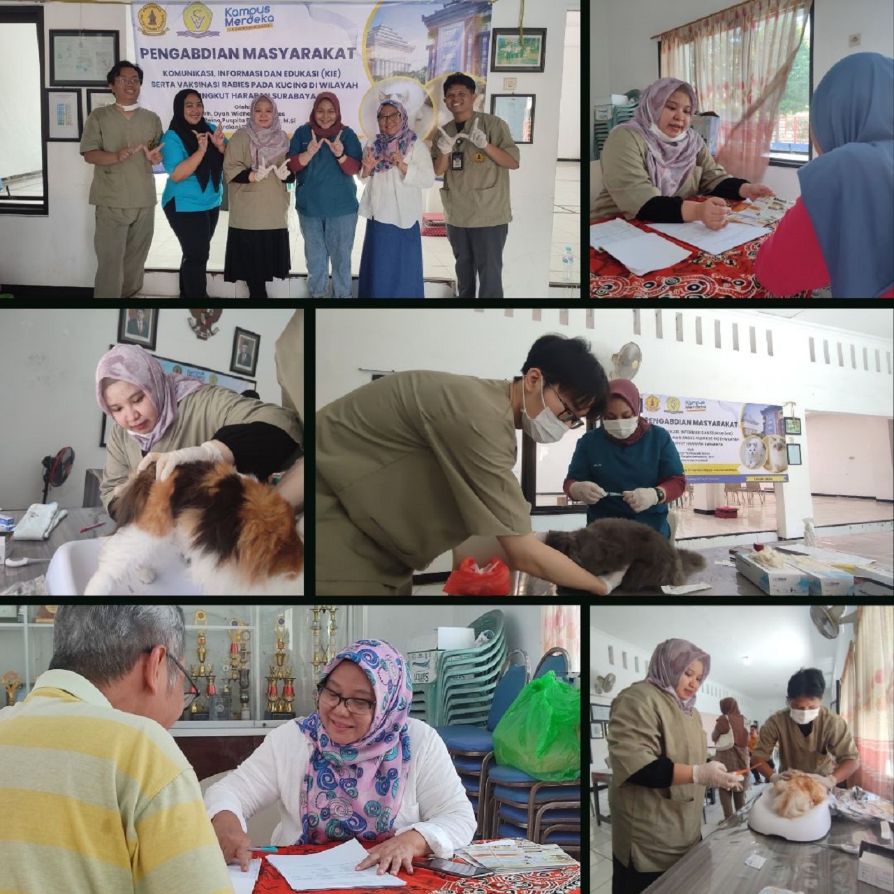 Kolase kegiatan vaksinasi pencegahan rabies pada kucing di Kecamatan Rungkut Surabaya. SP/ NA