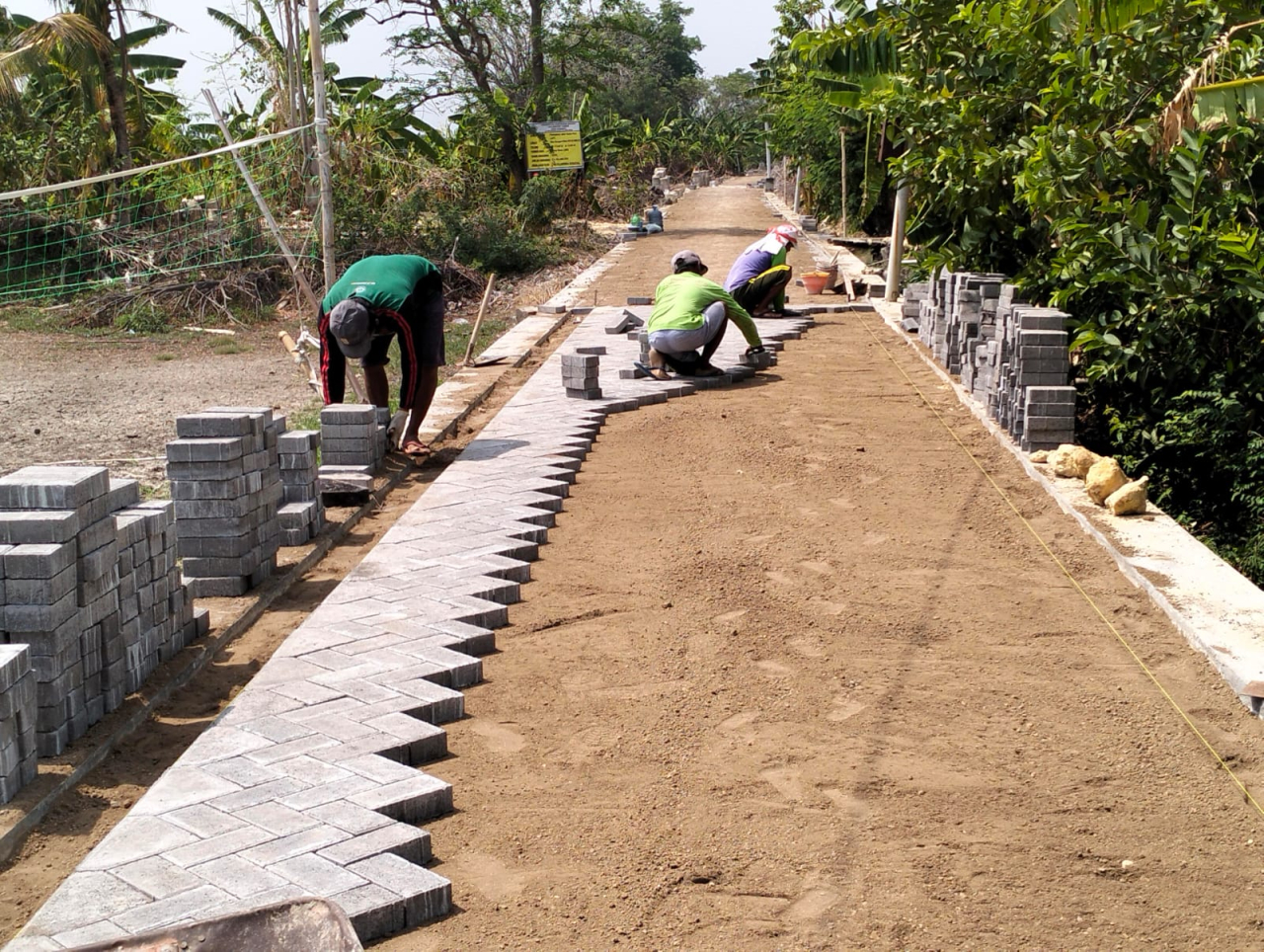 Pavingisasi jalan usaha tani (JUT) di Dusun Dungus Kidul, Desa Dungus, Kecamatan Cerme, Gresik tengah dalam pengerjaan. SP/M Aidid 