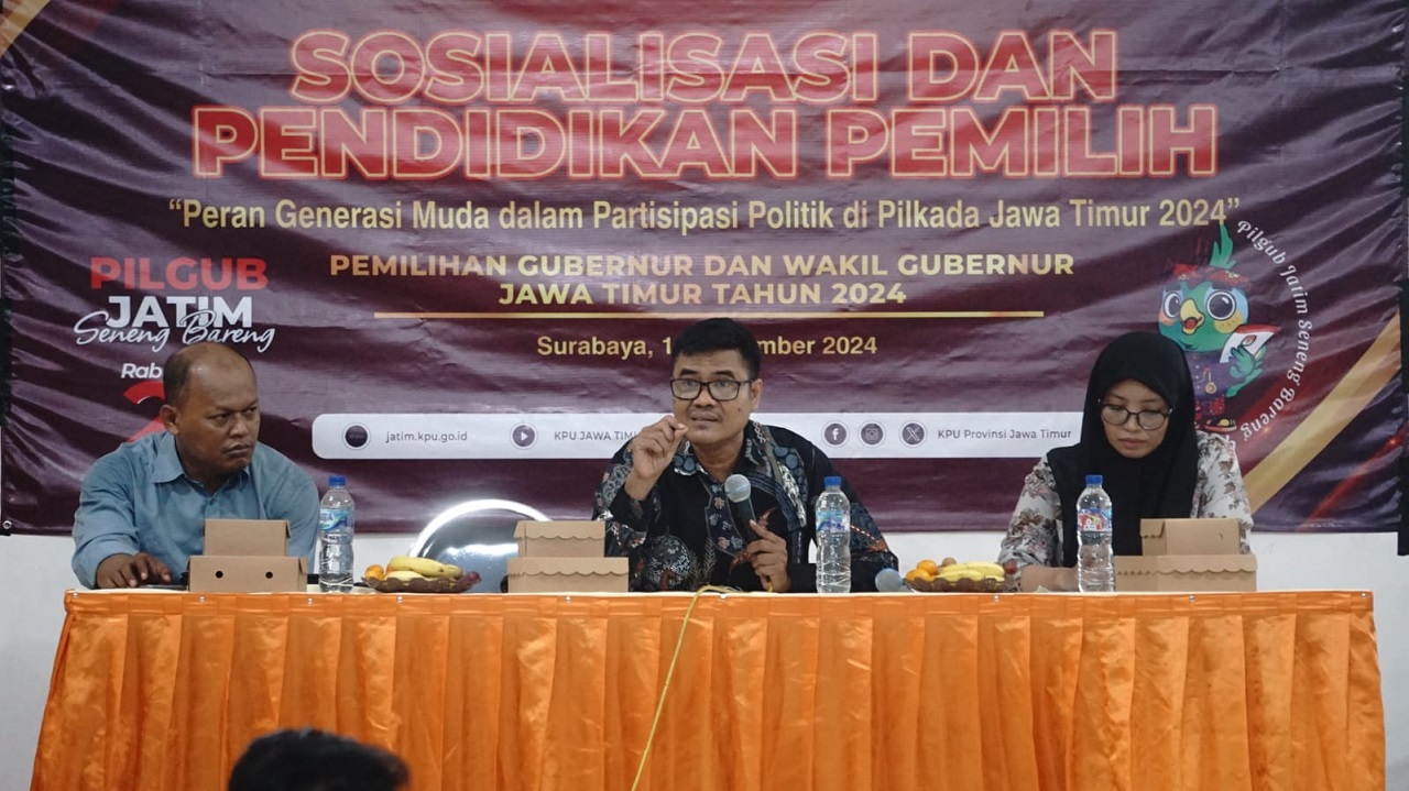 Acara Sosialisasi dan pendidikan Pemilih dengan tema “Peran Generasi Muda dalam Partisipasi  Politik di Pilkada Jawa Timur”. SP/ Al qomaruddin