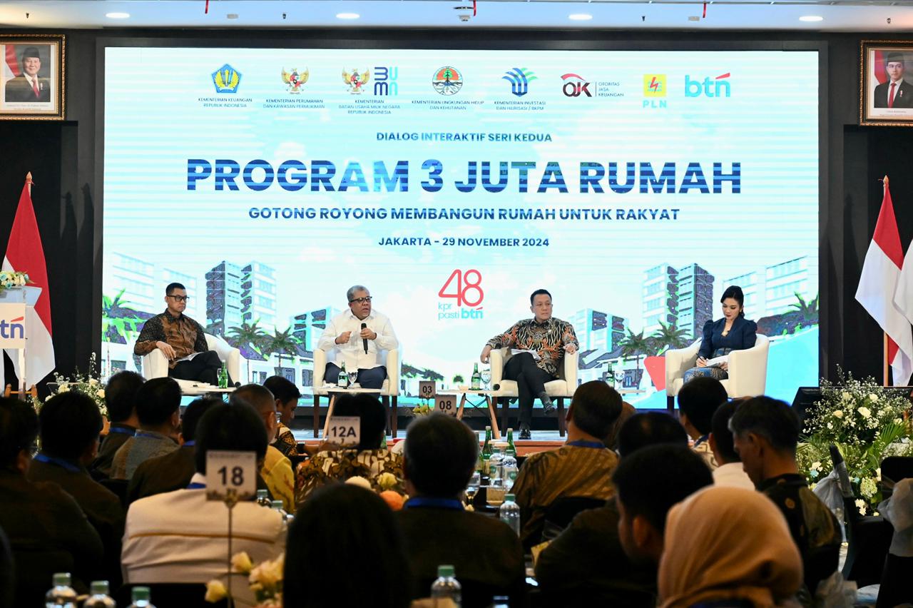 Suasana Dialog Interaktif Program 3 Juta Rumah, Gotong Royong Membangun Rumah untuk Rakyat yang diselenggarakan BTN bersama Kementerian Perumahan dan Kawasan Permukiman pada Jumat (29/11/2024). Foto/Humas PLN