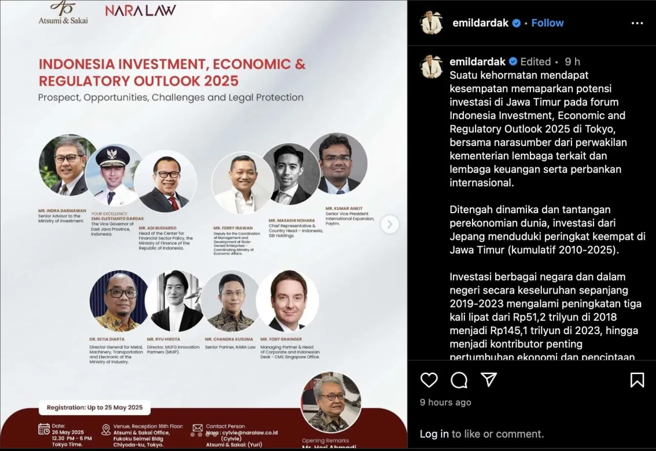 Baca juga : Lawatan Wagub Emil Dardak Kawal Investasi Jatim ke Jepang, Tidak Pakai Duit APBD